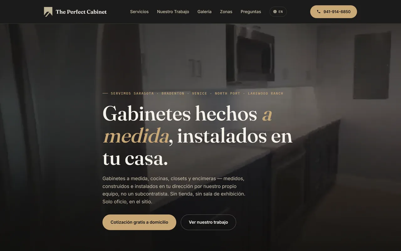 The Perfect Cabinet LLC — live site preview